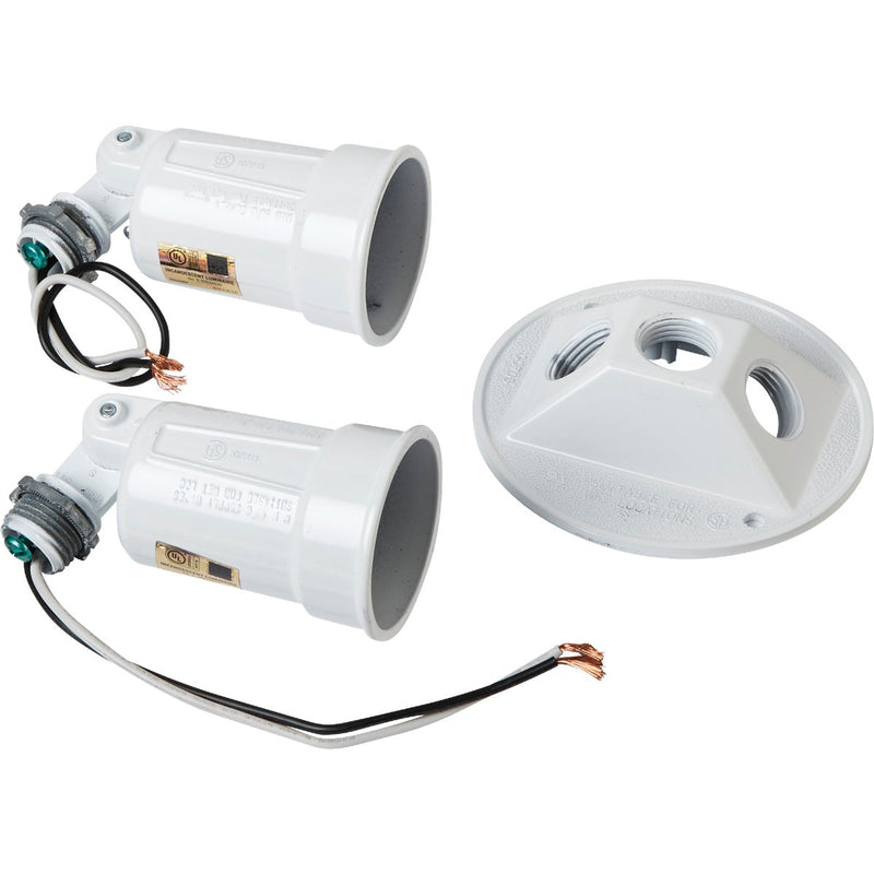 Bell 150W Aluminum Round Double White Weatherproof Outdoor Lampholder with Cover, Carded