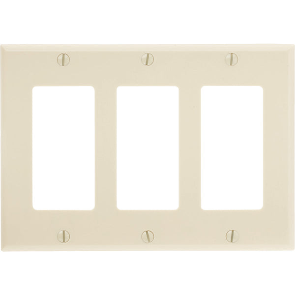 Leviton Decora 3-Gang Smooth Plastic Rocker Decorator Wall Plate, Ivory