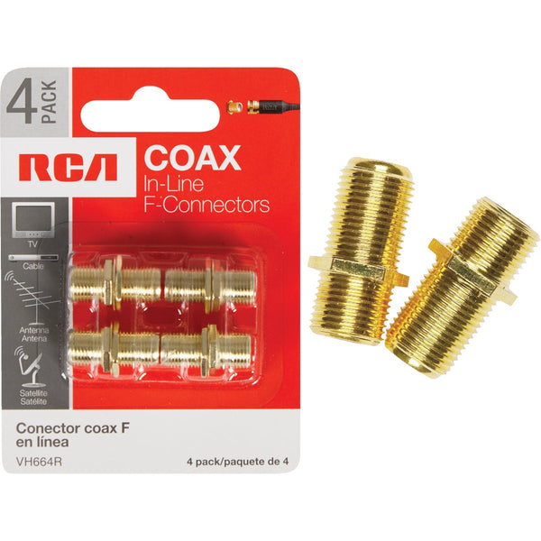 RCA In-Line Feed-Through Coax Connector (4-Pack)