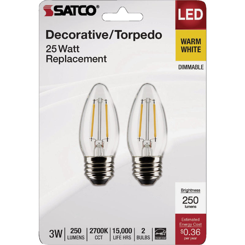 Satco 25W Equivalent Warm White B11 Medium Traditional LED Decorative Light Bulb (2-Pack)