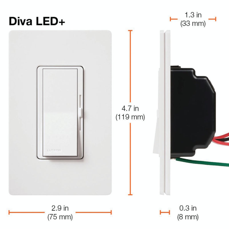 Lutron Diva Incandescent/Halogen/LED/CFL White Slide Dimmer Switch