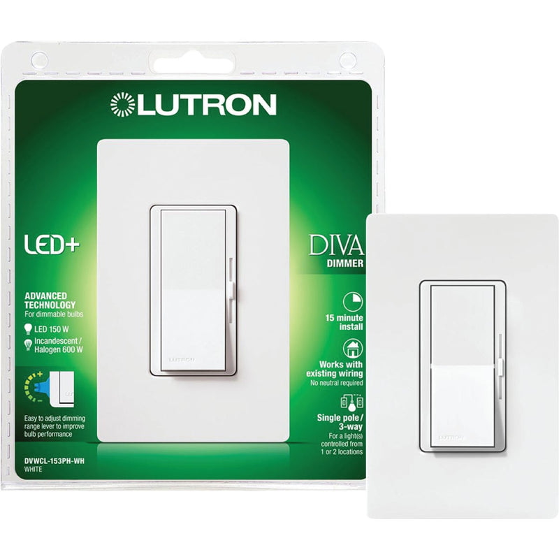 Lutron Diva Incandescent/Halogen/LED/CFL White Slide Dimmer Switch