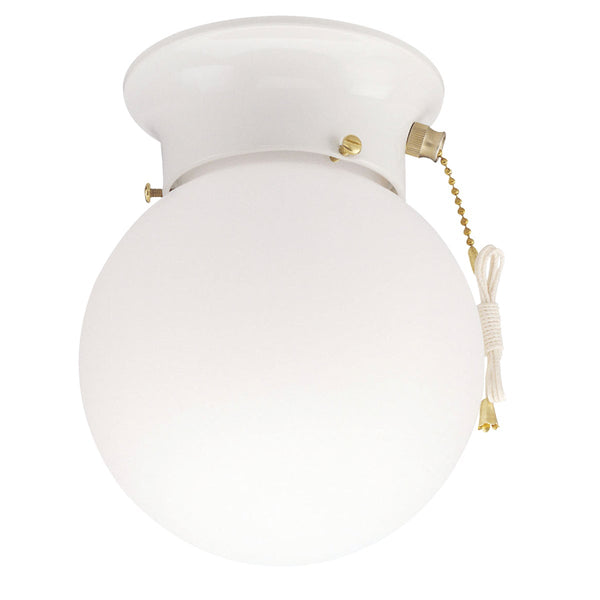 Home Impressions 6 In. White Incandescent Flush Mount Ceiling Light Fixture with Pull Chain