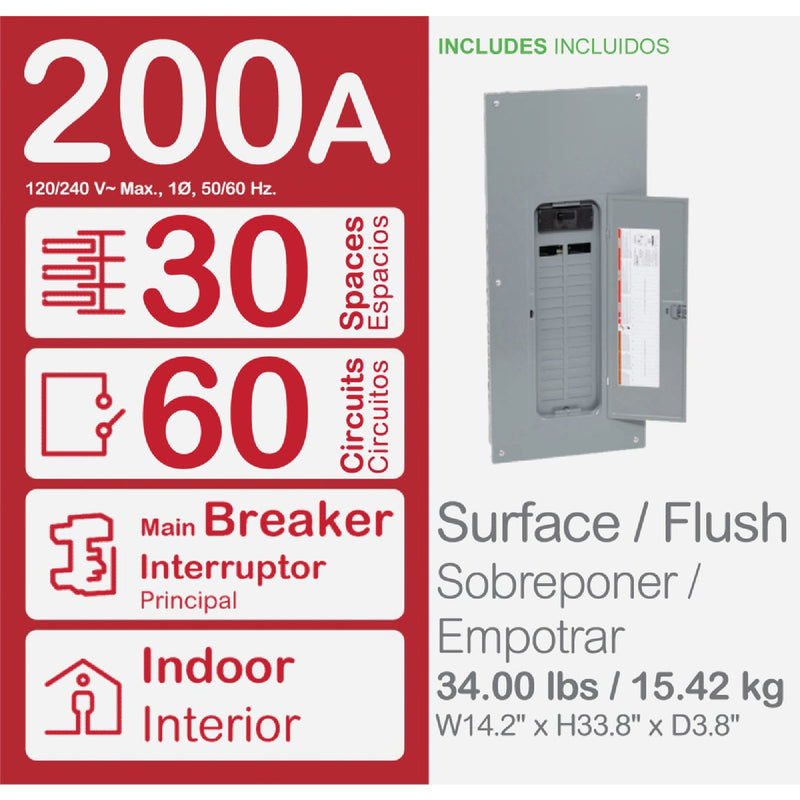 Square D Homeline 200A 30-Space 60-Circuit Indoor Value Pack Main Breaker Plug-on Neutral Load Center