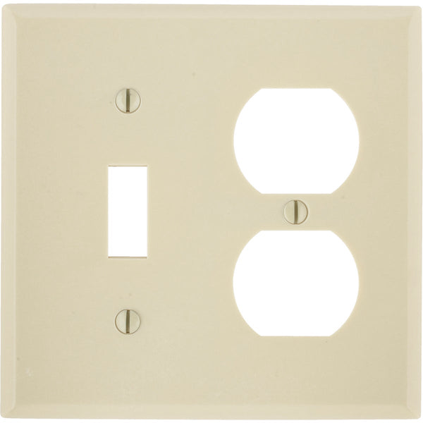 Leviton 2-Gang Plastic Single Toggle/Duplex Outlet Wall Plate, Ivory