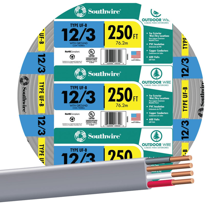 Southwire 250 Ft. 12 AWG 3-Conductor UFW/G Electrical Wire