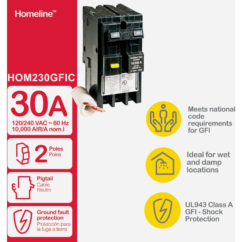 Square D Homeline 30A Double-Pole GFCI breaker