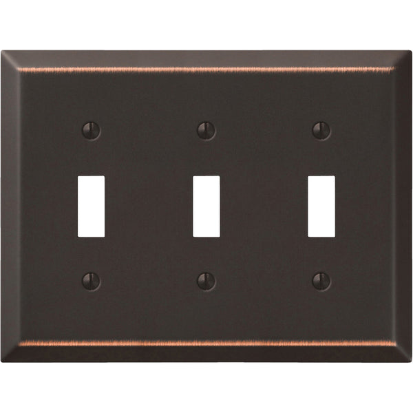 Amerelle 3-Gang Stamped Steel Toggle Switch Wall Plate, Aged Bronze