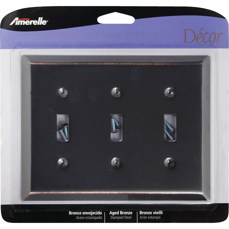 Amerelle 3-Gang Stamped Steel Toggle Switch Wall Plate, Aged Bronze