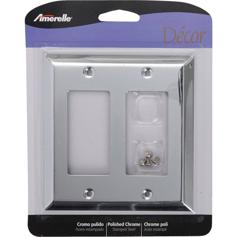 Amerelle 2-Gang Stamped Steel Rocker Decorator Wall Plate, Polished Chrome