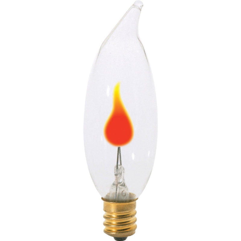 Satco 3W Clear Candelabra Base CA8 Incandescent Bent Tip Flicker Flame Light Bulb