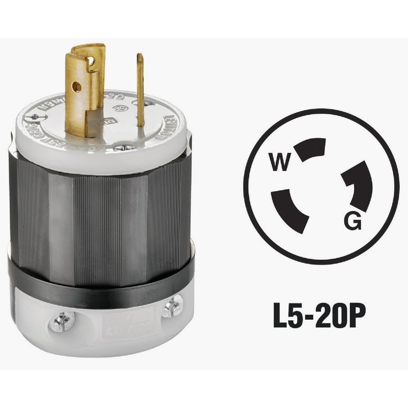 Leviton 20A 125V 3-Wire 2-Pole Industrial Grade L5-20P Locking Cord Plug