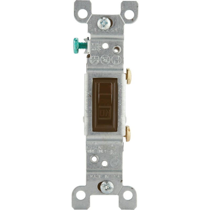 Leviton Residential Grade 15 Amp Toggle Single Pole Grounded Switch, Brown