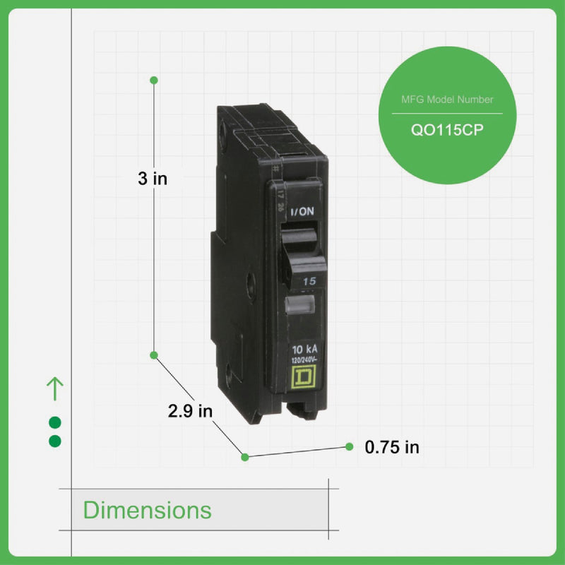 Square D QO 15A Single-Pole Standard Trip Circuit Breaker