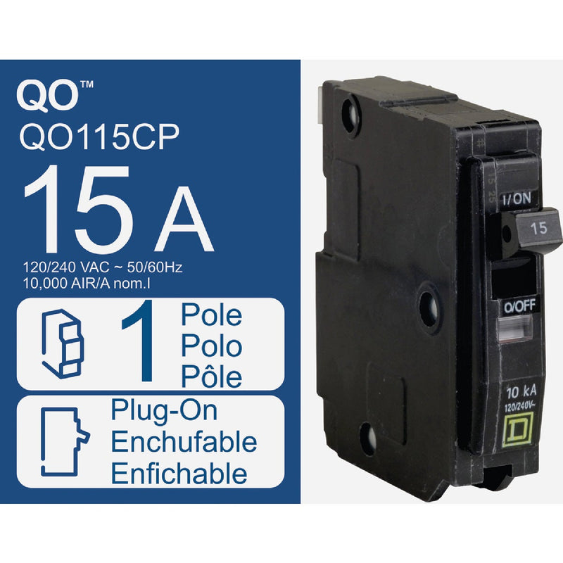 Square D QO 15A Single-Pole Standard Trip Circuit Breaker