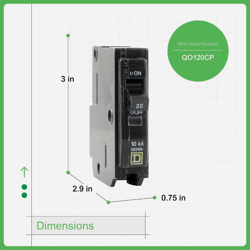 Square D QO 20A Single-Pole Standard Trip Circuit Breaker