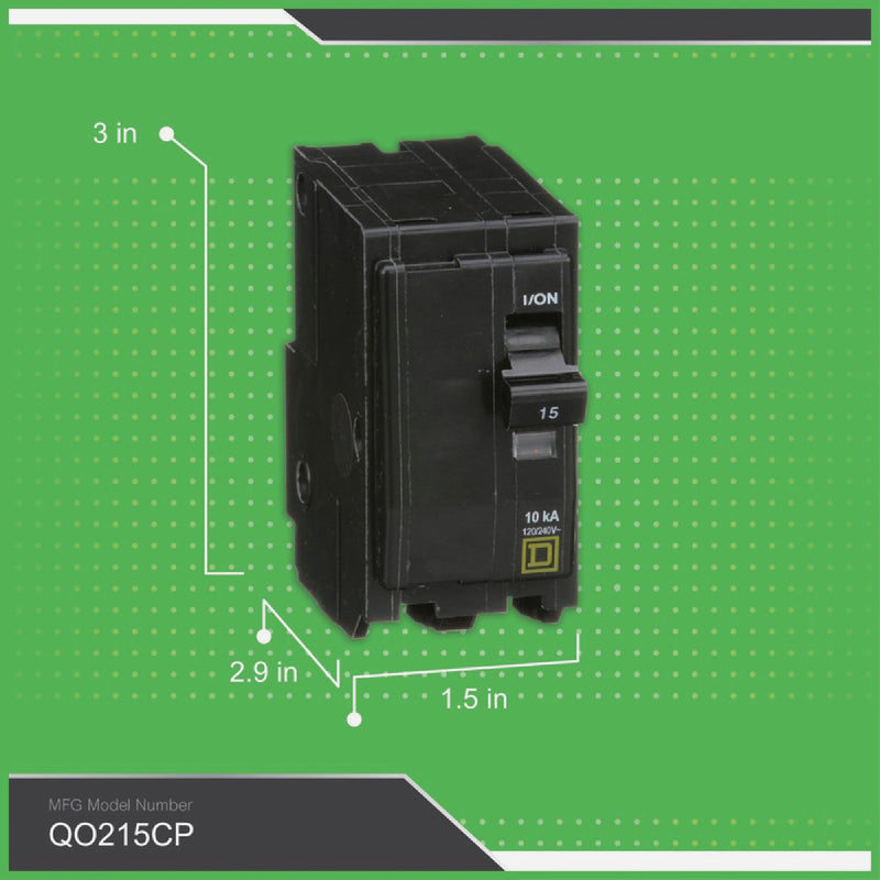 Square D QO 15A Double-Pole Standard Trip Circuit Breaker