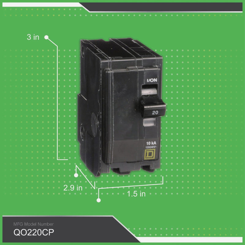 Square D QO 20A Double-Pole Standard Trip Circuit Breaker