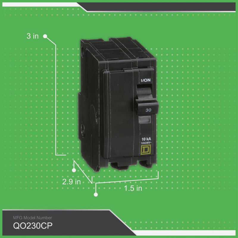 Square D QO 30A Double-Pole Standard Trip Circuit Breaker