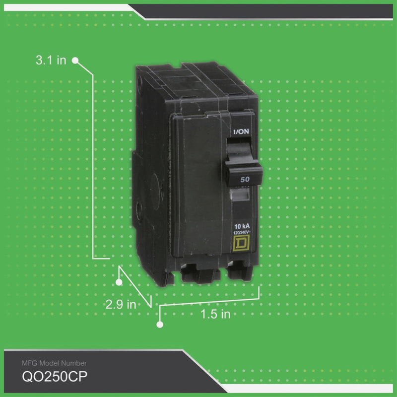 Square D QO 50A Double-Pole Standard Trip Circuit Breaker