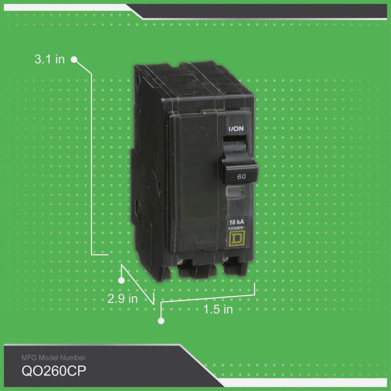 Square D QO 60A Double-Pole Standard Trip Circuit Breaker