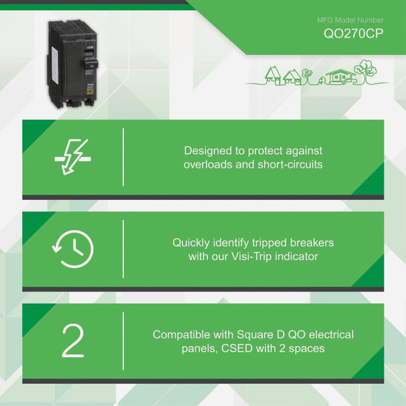 Square D QO 70A Double-Pole Standard Trip Circuit Breaker