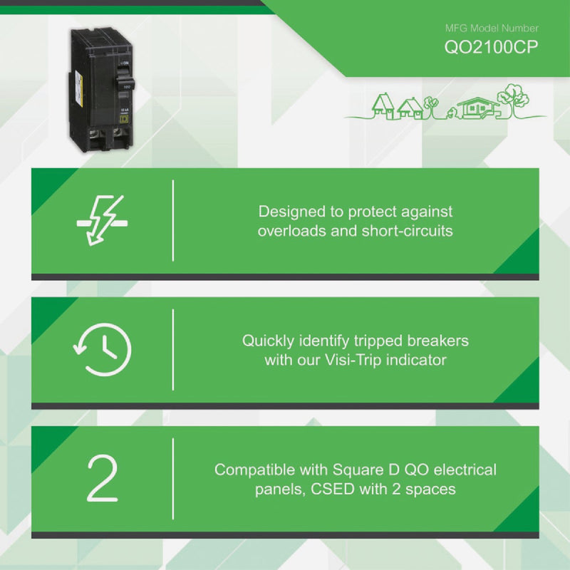 Square D QO 100A Double-Pole Standard Trip Circuit Breaker