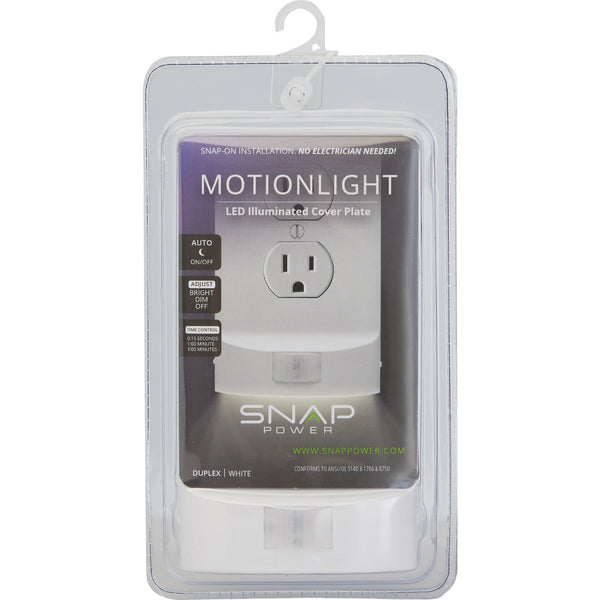 SnapPower MotionLight 1-Gang Duplex Outlet Wall Plate, White