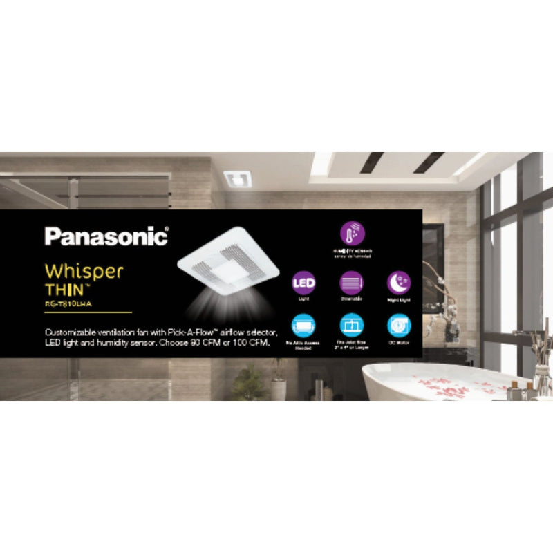 Panasonic Whisper Thin 80/100 CFM 0.5/0.9 Sones 120V Auto Bath Exhaust Fan with LED Light