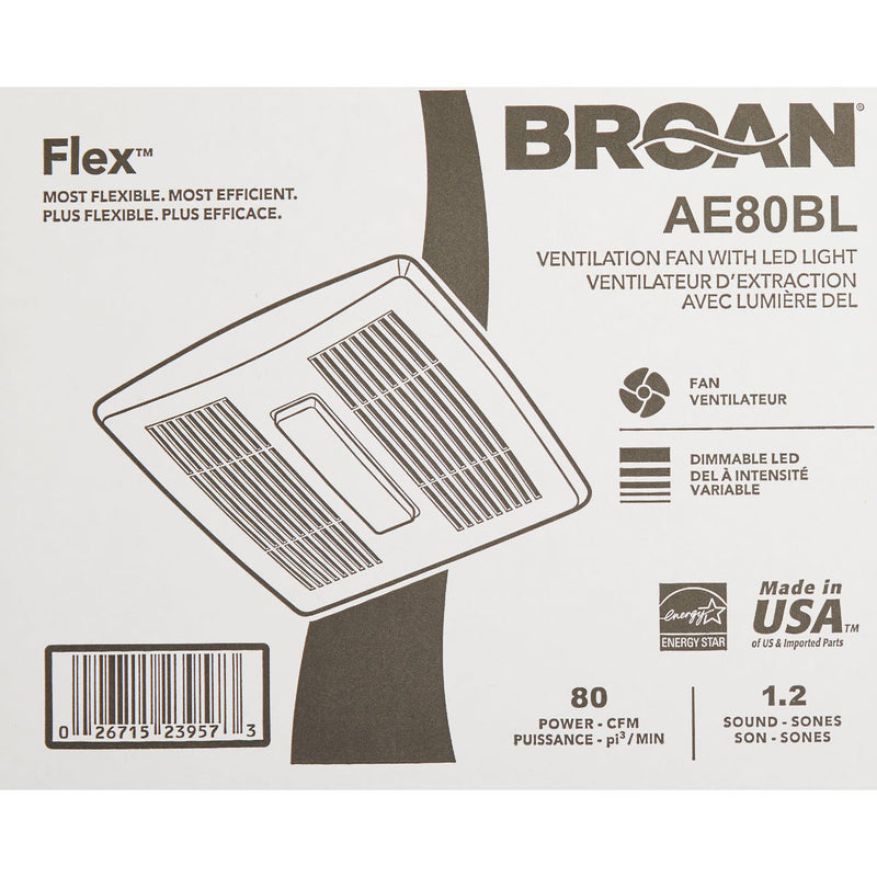 Broan Flex Series 80 CFM 1.2 Sones 120V Ventilation Fan with LED Light