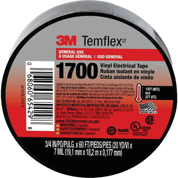 3M Temflex 1700 3/4 In. x 60 Ft. Vinyl Electrical Tape