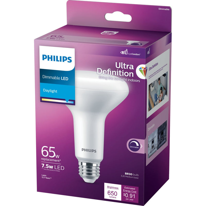 Philips Ultra Definition 65W Equivalent Daylight BR30 Medium Dimmable LED Floodlight Light Bulb