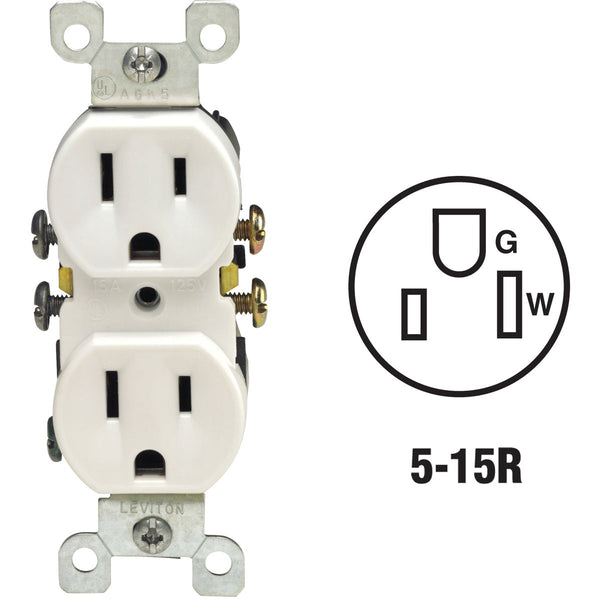 Leviton 15A White Shallow Grounded 5-15R Duplex Outlet