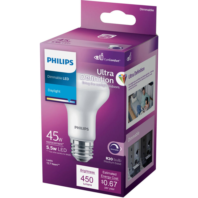 Philips Ultra Definition 45W Equivalent Daylight R20 Medium Dimmable LED Floodlight Light Bulb