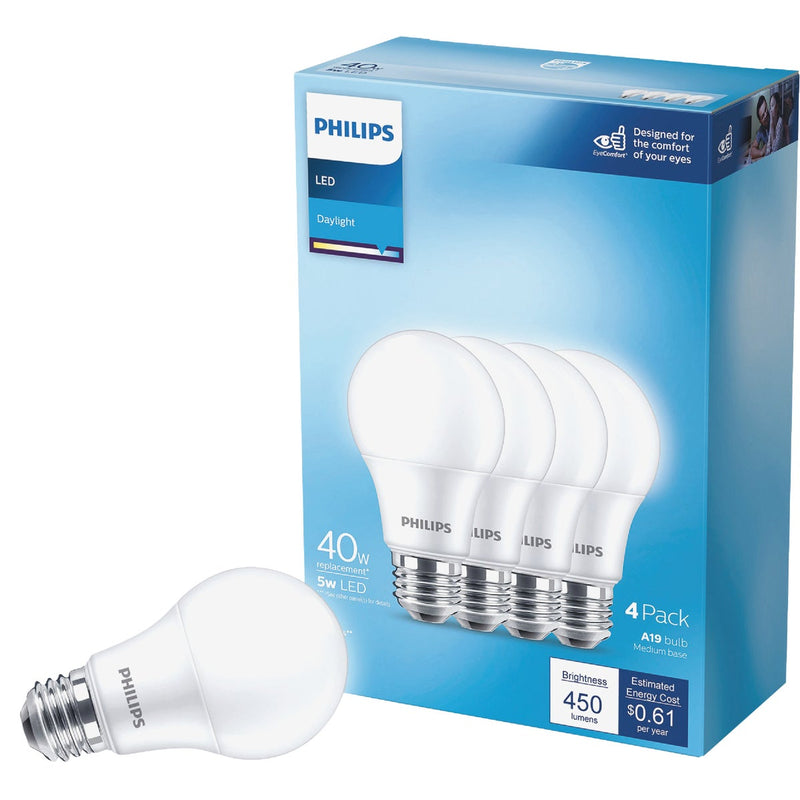 Philips 40W Equivalent Daylight A19 Medium LED Light Bulb (4-Pack) - California Compliant