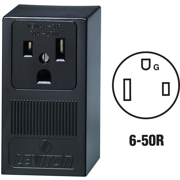 Leviton 50A Surface Mount Black 6-50R Welder Power Outlet