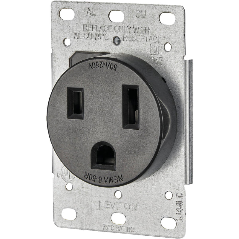 Leviton 50A Flush Mount Black 6-50R Welder Power Outlet