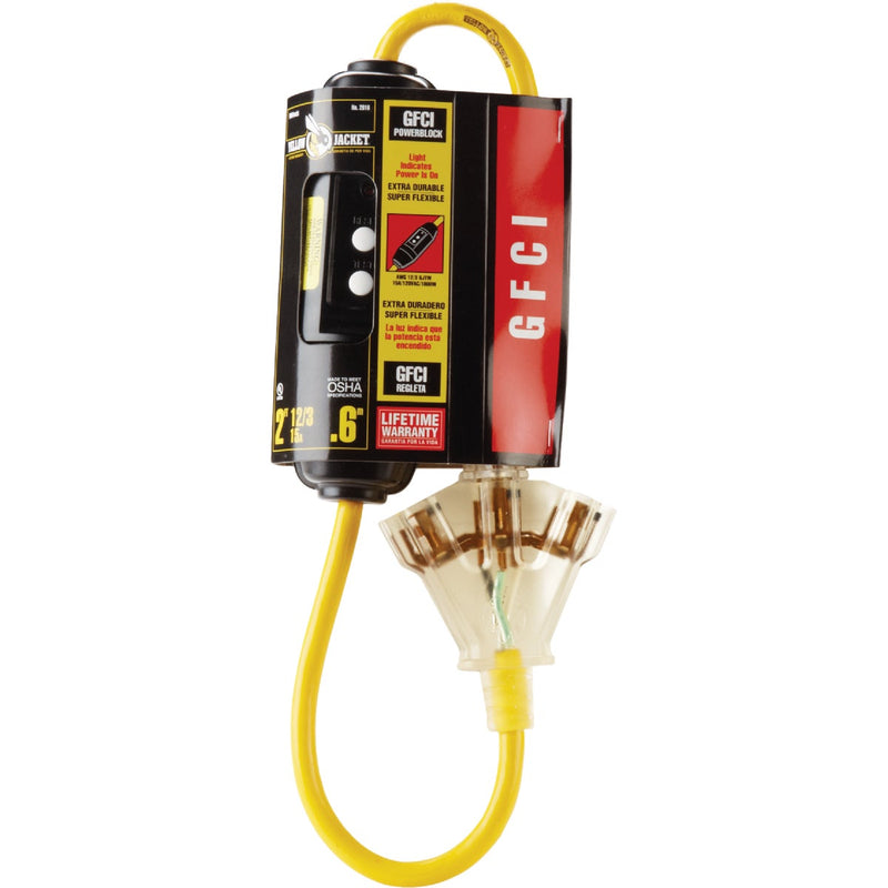 Yellow Jacket 2 Ft. 12/3 Yellow 3-Outlet GFCI Extension Cord