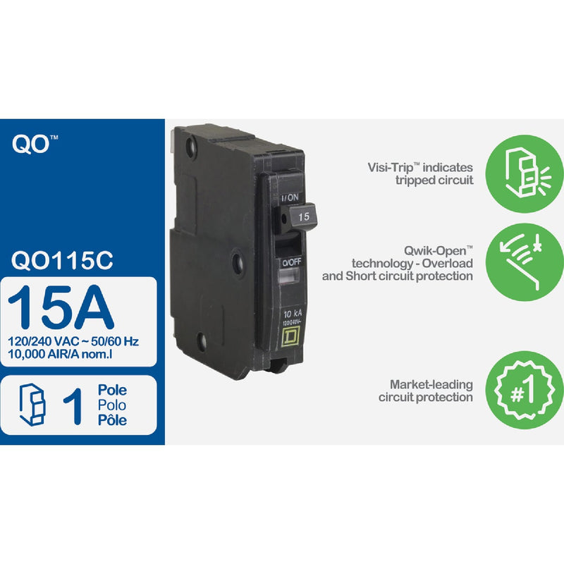 Square D QO 15A Single-Pole Standard Trip Circuit Breaker