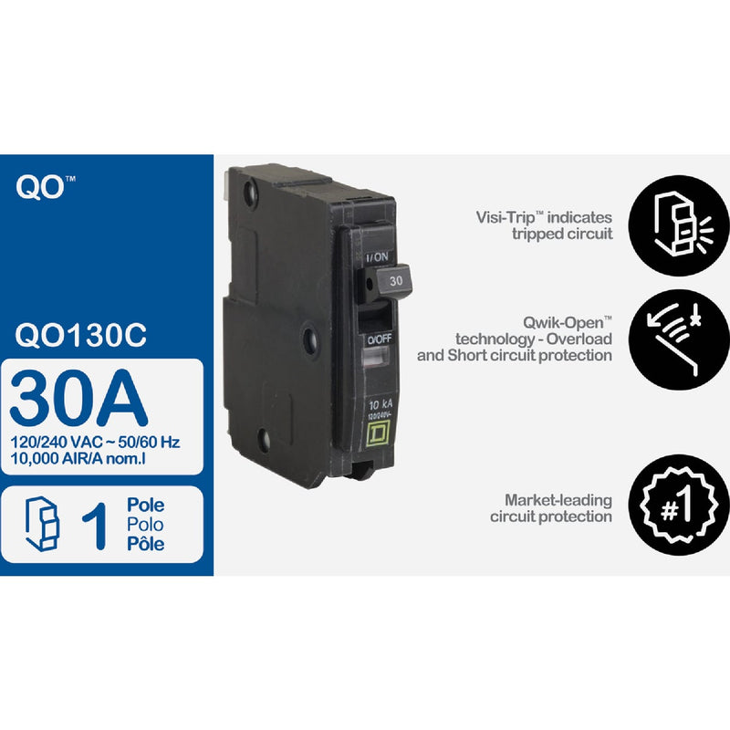 Square D QO 30A Single-Pole Standard Trip Circuit Breaker