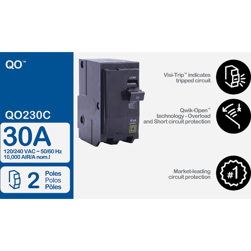 Square D QO 30A Double-Pole Standard Trip Circuit Breaker