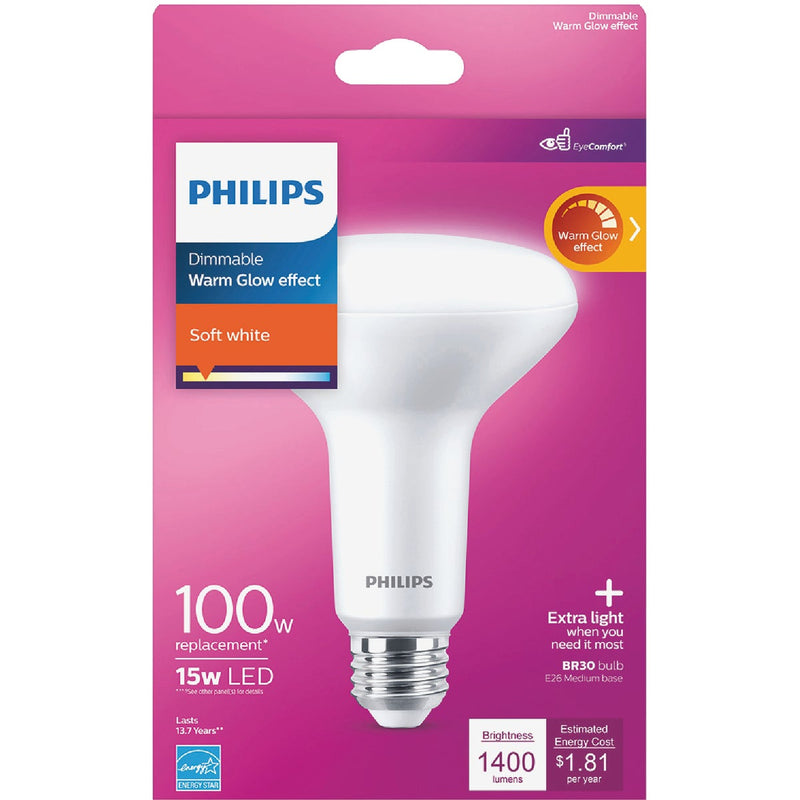 Philips Warm Glow 100W Equivalent Soft White BR30 Medium Dimmable LED Floodlight Light Bulb