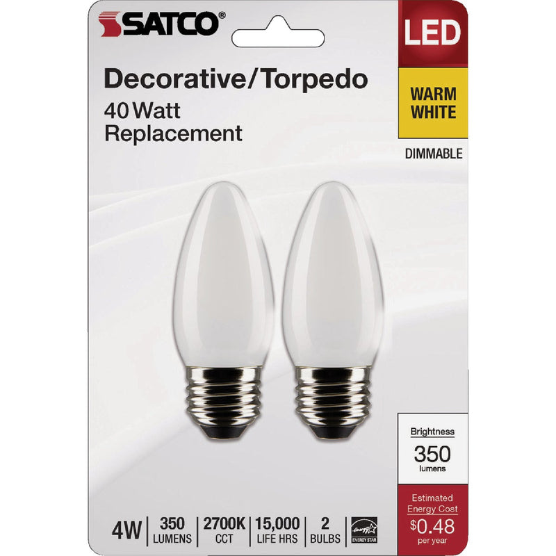 Satco 40W Equivalent Warm White B11 Medium Traditional Frosted LED Decorative Light Bulb (2-Pack)