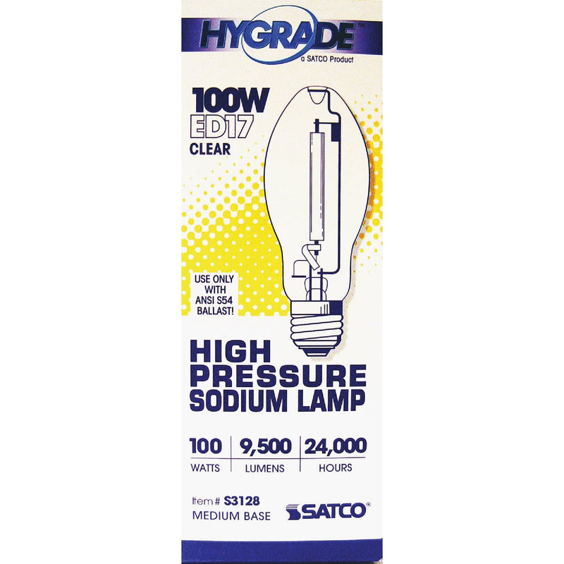 Satco 100W Clear ED17 Medium High-Pressure Sodium High-Intensity Light Bulb