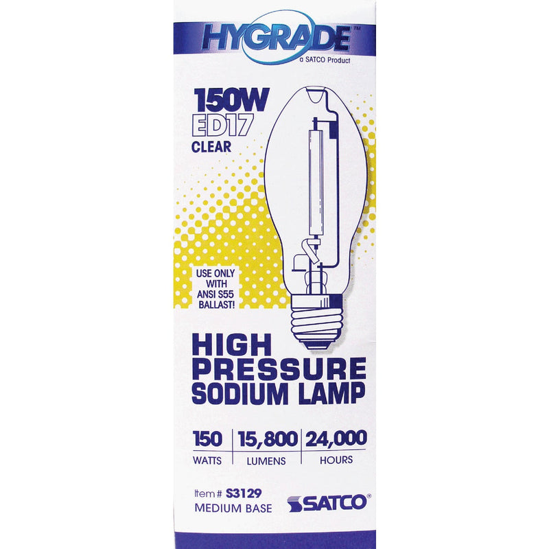 Satco 150W Clear ED17 Medium High-Pressure Sodium High-Intensity Light Bulb