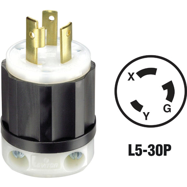 Leviton 30A 125V 3-Wire 2-Pole Industrial Grade L5-30P Locking Cord Plug