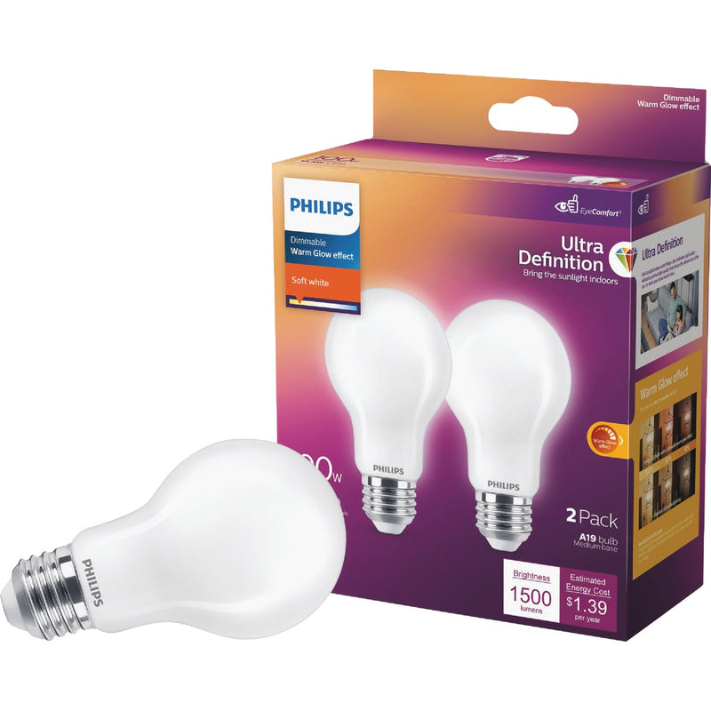 Philips Ultra Definition Warm Glow 100W Equivalent Soft White A19 Medium LED Light Bulb (2-Pack)