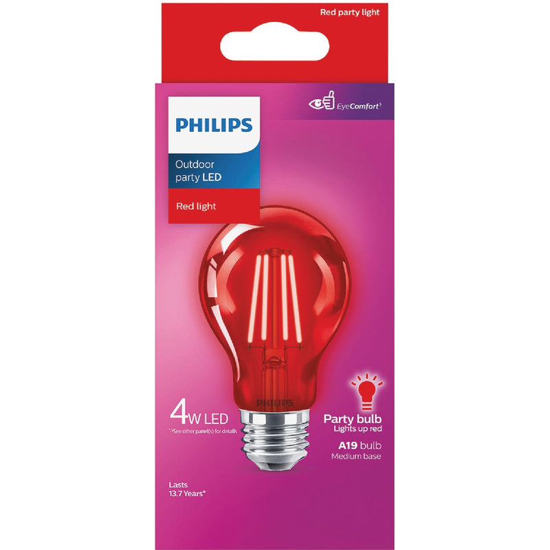 Philips Red A19 Medium 4W Indoor/Outdoor LED Decorative Party Light Bulb