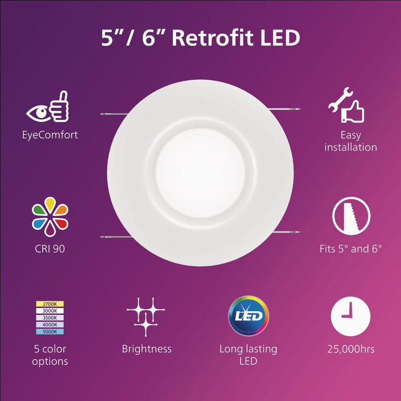 Philips 6 In. White Selectable CCT LED Retrofit Recessed Light Kit (2-Pack)