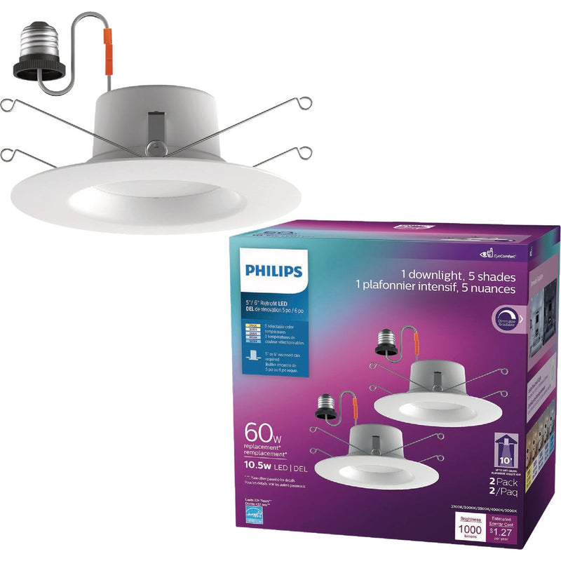 Philips 6 In. White Selectable CCT LED Retrofit Recessed Light Kit (2-Pack)